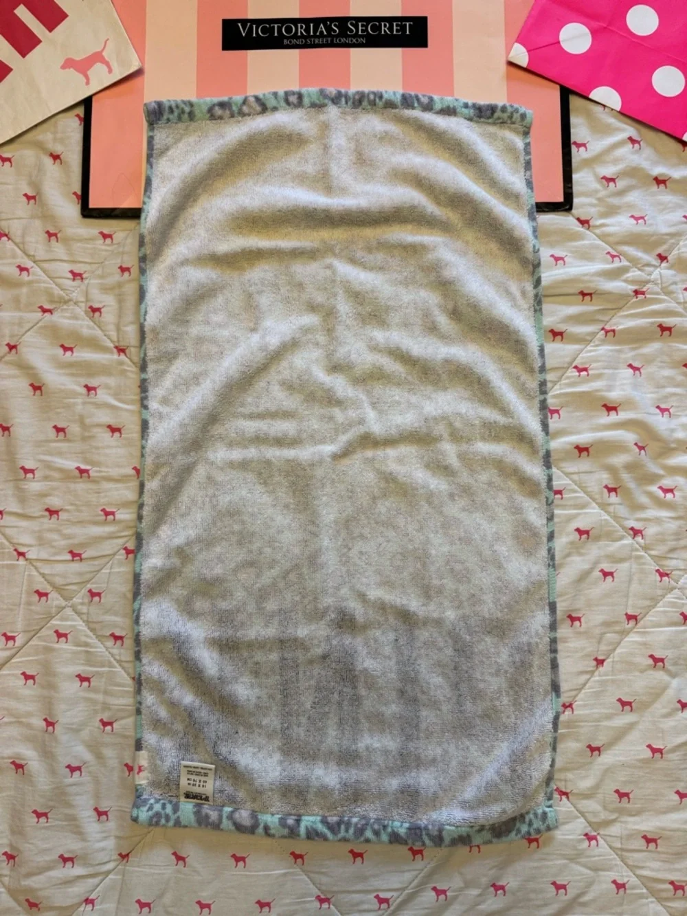 VS PINK VINTAGE Y2K HAND BATH TOWEL MINT GREEN SNOW LEOPARD CHEETAH LOGO RARE